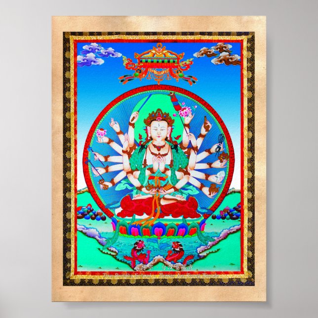 Poster Legal tatuagem tibetana thangka Cundhi Bodhisattva (Frente)