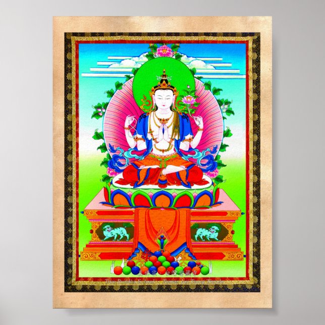 Pôster Legal tibetana thangka Shadakshari Avalokiteshvara (Frente)