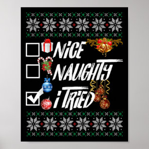 Poster Legal Travesso Divertido Natal Xmas Eu Tentei Gráf