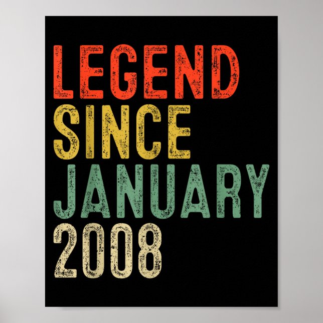 Poster Legend Since January 2008 18th Birthday 18 Year Ol (Frente)