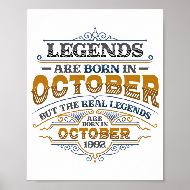 Poster Legends Are Born In October 1992 Womens Birthday C (Frente)