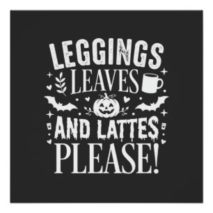 Pôster Leggings de Halloween Folhas e Lattes Café de Outo