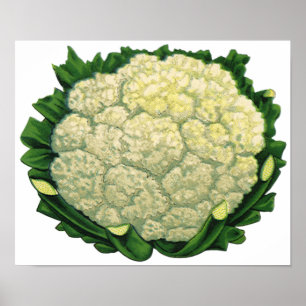 Pôster Legumes Vegetais Couve-Flor Comida Antiga