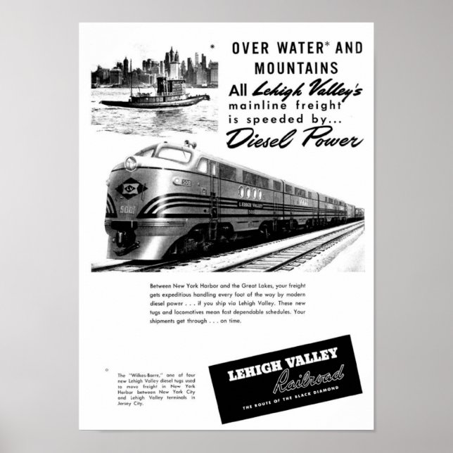 Poster Lehigh Valley Railroad - New Diesel Power 1950 (Frente)