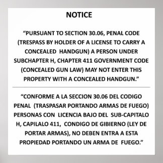 Pôster Lei de Arma do Texas - Branco Básico - Carregar oc