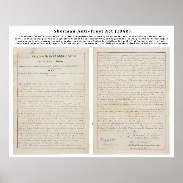 Pôster Lei Sherman Antitrust 2 de julho de 1890 (Frente)