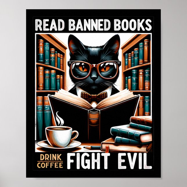 Poster Leia Livros Banidos Bebem Café Lida Mau Livro Rea (Frente)