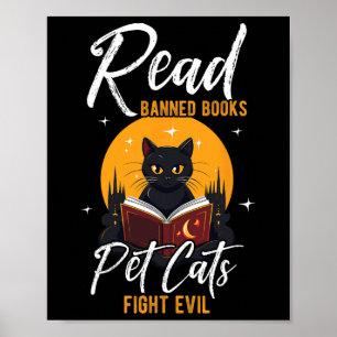 Poster Leia Livros Banidos Gatos de Pet Combatem Mau Lido