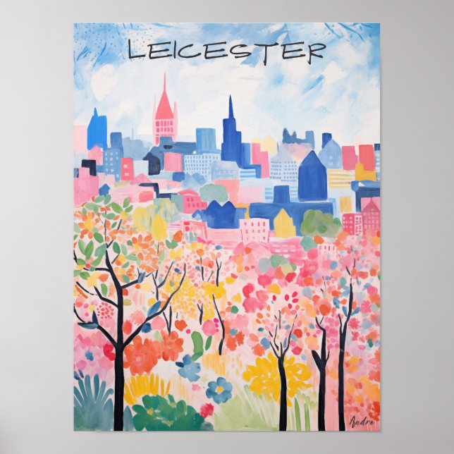 Poster Leicester Travel City Wall Art Painting Aesthetic (Frente)