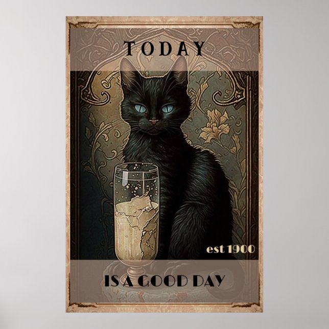 Poster Leite de bebendo de gato preto engraçado (Frente)