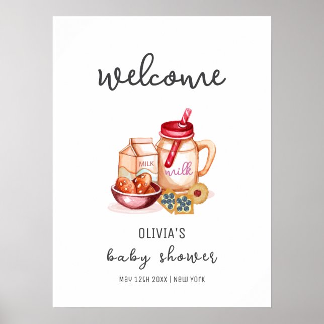 Poster Leite e Cookie Gênero Chá de fraldas neutro Bem-vi (Frente)
