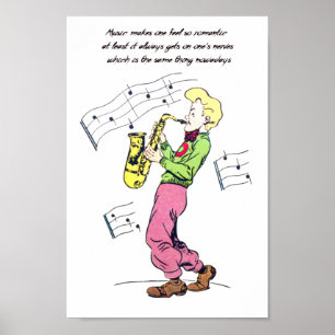 Poster Leitor de Música Saxofone cita arte em quadrinhos