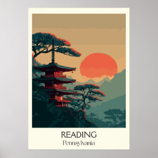 Poster Leitura de Arte Montanhosa de Pagoda Pensilvânia