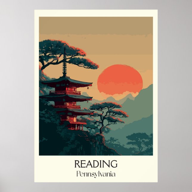 Poster Leitura de Arte Montanhosa de Pagoda Pensilvânia (Frente)