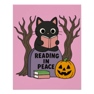 Pôster Leitura de Gato Negro Bonito em Paz