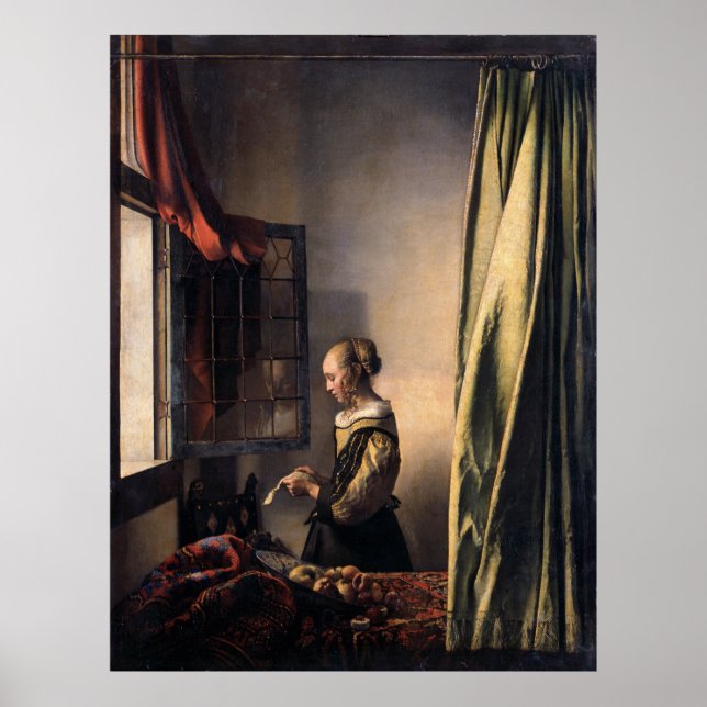 Poster Leitura de Menina na Janela Aberta por Vermeer (Frente)