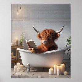 Poster Leitura de Vaca Highland em Bath Tub Banheiro Engr