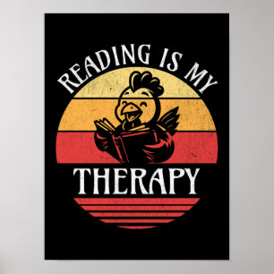 Poster Leitura É Minha Terapia Engraçada Lendo Galinha