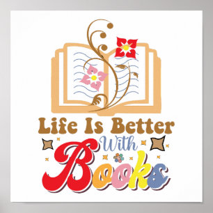 Poster Leitura em estilo retrô e gráfico de biblioteca