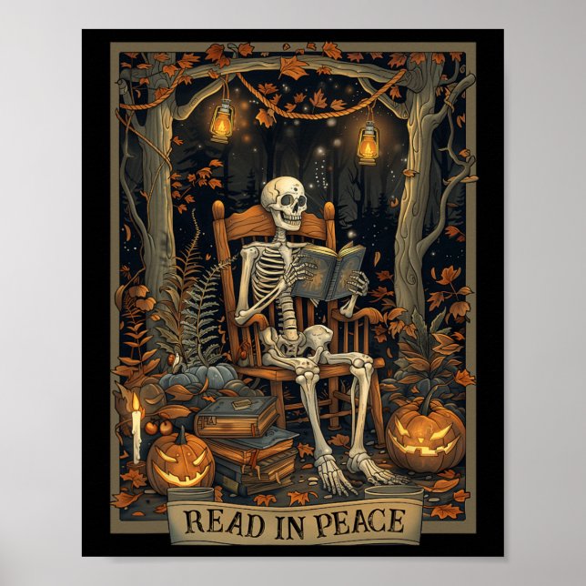 Poster Leitura Engraçada Em Paz Skeleton Halloween Leia B (Frente)