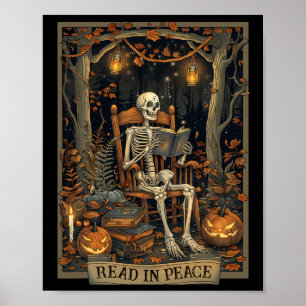 Poster Leitura Engraçada Em Paz Skeleton Halloween Lido N