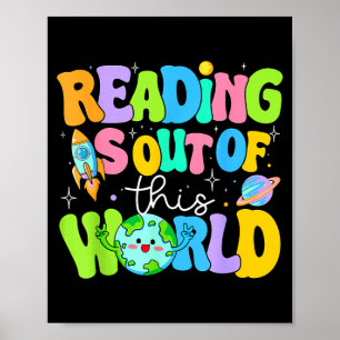 Poster Leitura fofa é fora deste mundo livros espaciais
