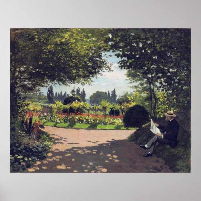 Pôster Leitura Monet Adolphe no Jardim, 1866 (Frente)