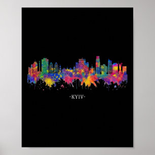 Poster Lembrança de Aquarela do Horizonte de Kiev Ucrânia