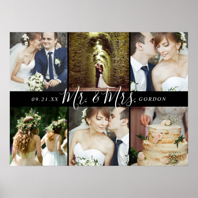 Poster Lembrança de Casamento Sr. e Sra. 6 Colagem de Fot (Frente)