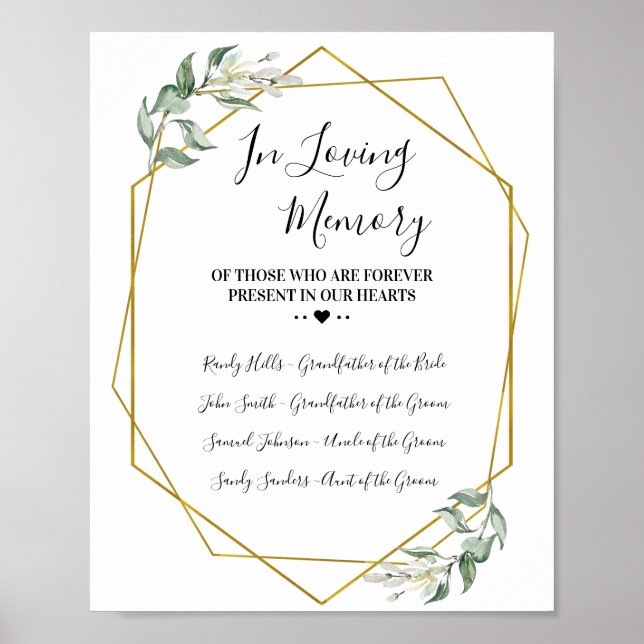 Poster lembrança de greenery dourada para casamento (Frente)