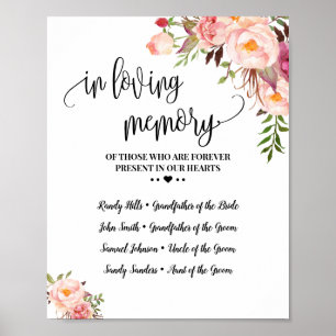 Poster Lembrança em memória querida floral rosa casamento
