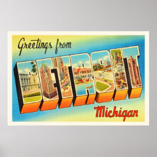 Pôster Lembrança velha das viagens vintage de Detroit