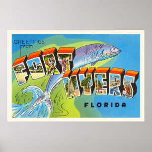 Pôster Lembrança velha das viagens vintage de Fort Myers