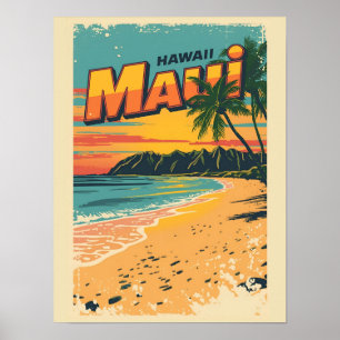 Poster Lembranças vintage da praia tropical do Maui no Ha