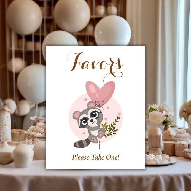 Poster Lembrancinhas Minimalistas de Babyshower de Guaxin (Minimalist Cute Raccoon Baby Shower Favors Poster)