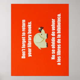 Pôster Lembrete de mensagem bilíngue para devolver livros