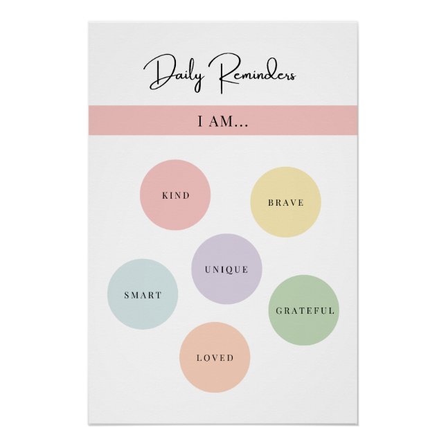Pôster Lembretes diários - afirmações de amor próprio Art (Frente)
