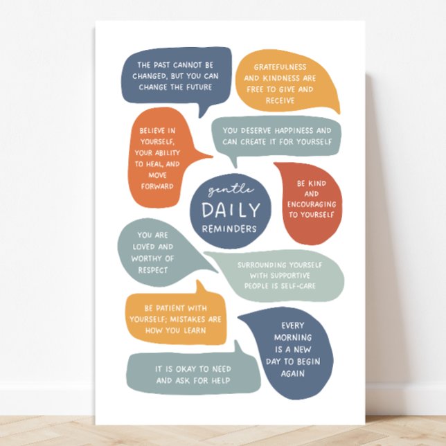 Poster Lembretes Gentis Diários Aprendendo Emocional Soci (Daily reminders are a great way to encourage self-care and mental health, reminders.)