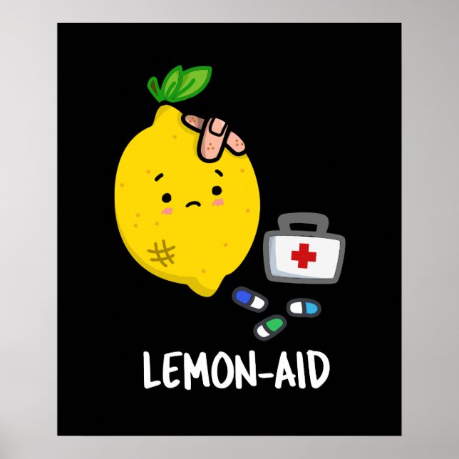 Poster Lemon-aid Funny First Aid Lemon Pun Dark BG (Frente)