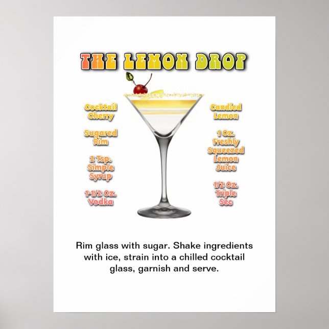 Poster LEMON DROP MARTINI 18 "x24" Cocktail - Arte (Frente)
