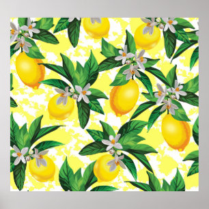 Poster Lemon Fantasy: Padrão Floral Criativo