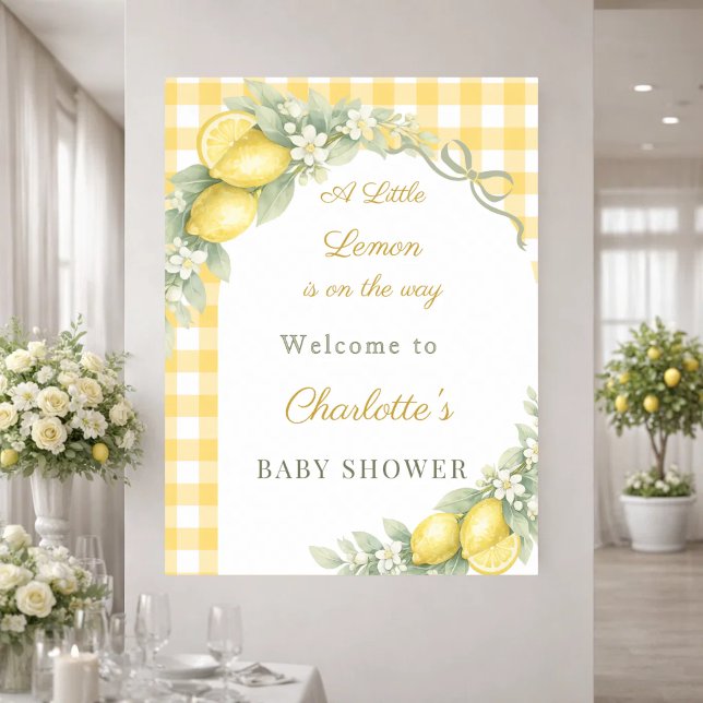 Poster Lemon gingham bow welcome Baby Shower (Criador carregado)