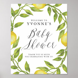 Poster Lemon Greenery Wreath Chá de fraldas Bem-vindo