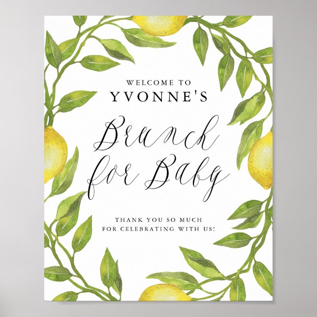 Poster Lemon Greenery Wreath Chá de fraldas Brunch (Frente)