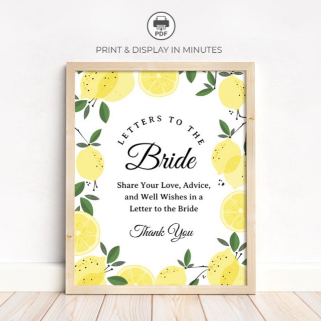 Poster Lemon "Letters to the Bride" Bridal Shower sign (Criador carregado)
