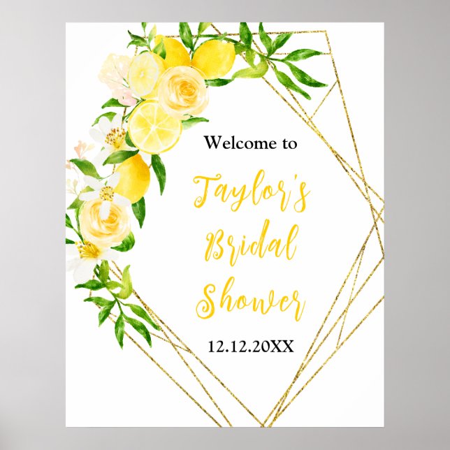 Poster Lemons and Foliage Bridal Shower Welcome Sign (Frente)