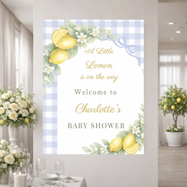 Poster Lemons gingham blue bow boy welcome Baby Shower (Criador carregado)