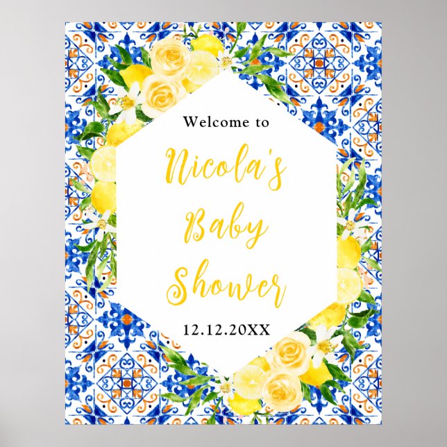 Poster Lemons Mediterranean Baby Shower Welcome (Frente)