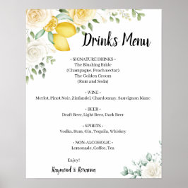 Poster Lemons & Roses Drinks Menu Wedding Sign