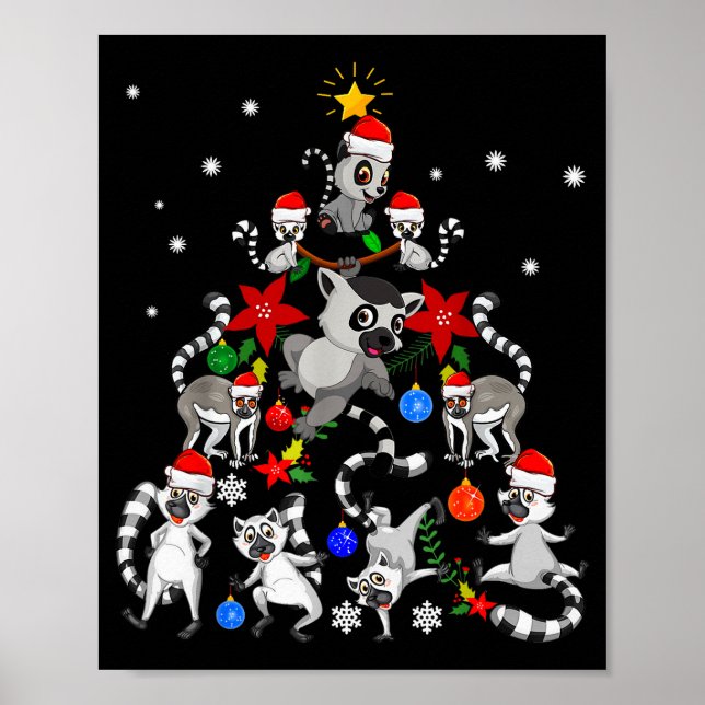 Poster Lemur Christmas Tree Santa Hat Xmas Holiday Costum (Frente)